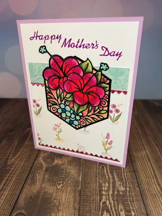🌸 Glitter Floral Mother’s Day Card – Elegant & Heartfelt 💖